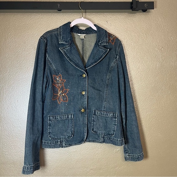 Christopher & Banks Blue Denim Jacket with Floral Accents - Picture 3 of 12